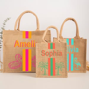 Bridesmaid Beach Tote Bag for Girls Birthday, Jute Tote Bag, Custom Shadow Monogram Beach Bag, Bridal Shower Gift, Bachelorette Party Favor