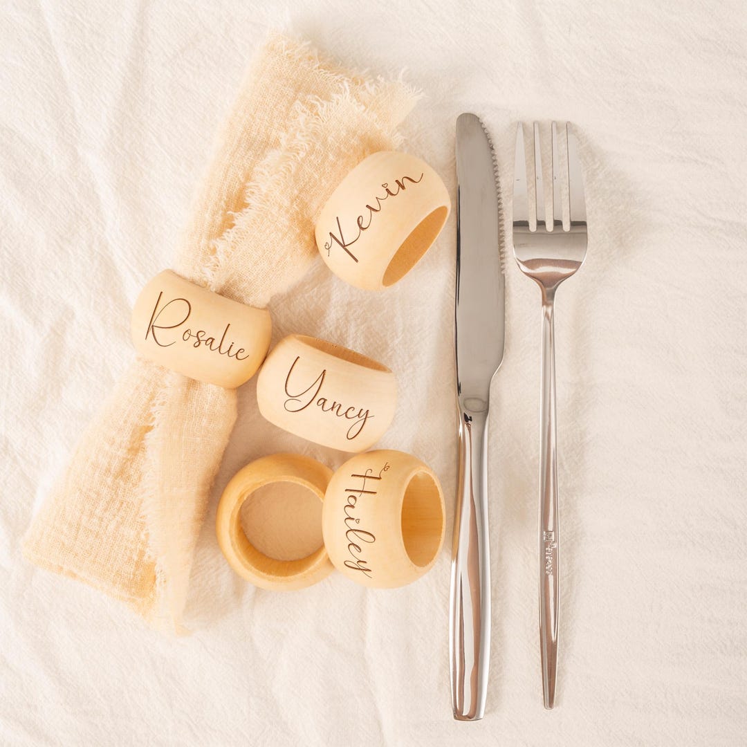 Personalized Wooden Napkin Rings With Name, Custom Laser Engraved ...
