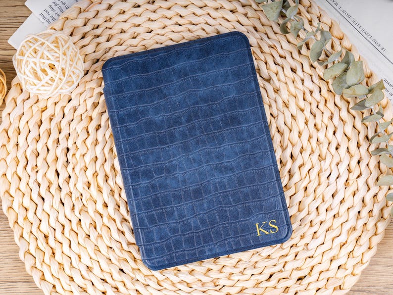 Premium crocodile textured Kindle Paperwhite cover personalized with initials