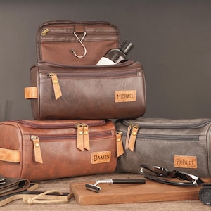 Personalized leather toiletry bag with engraved initials – custom groomsmen gift