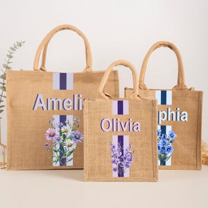 Bridesmaid Jute Tote Bags for Girls Birthday, Bridesmaid Bag, Custom Shadow Monogram Beach Bag, Bridal Shower Gift, Bachelorette Party Favor