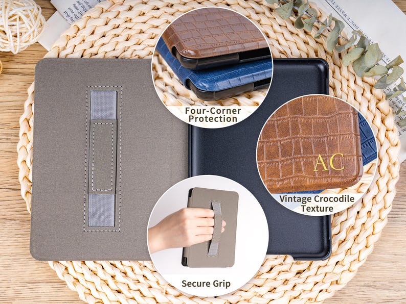 Kindle Paperwhite 12th generation case in premium crocodile textured PU leather