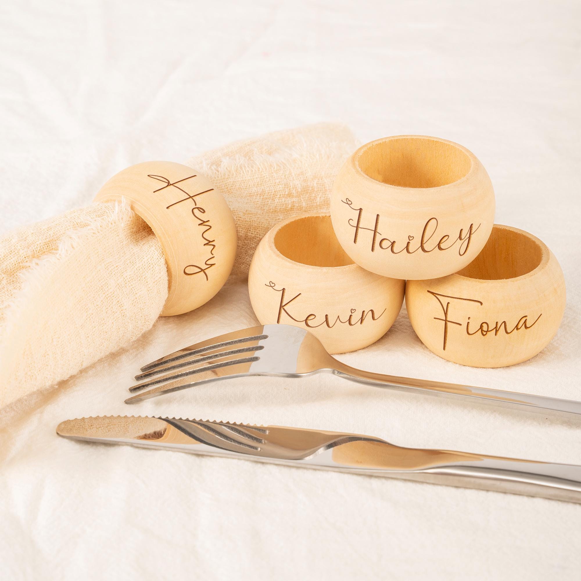 Personalized Wooden Napkin Rings With Name, Custom Laser Engraved ...