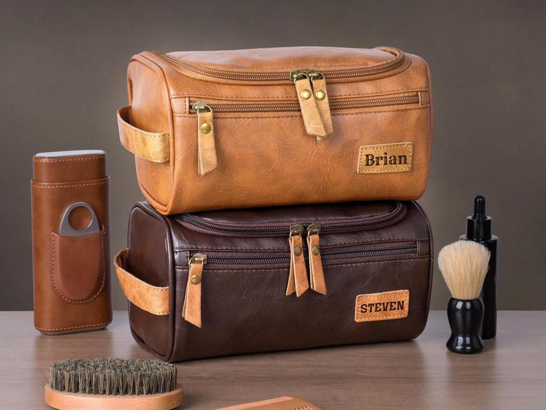Groomsmen toiletry bag with monogram engraving – wedding party proposal gift
