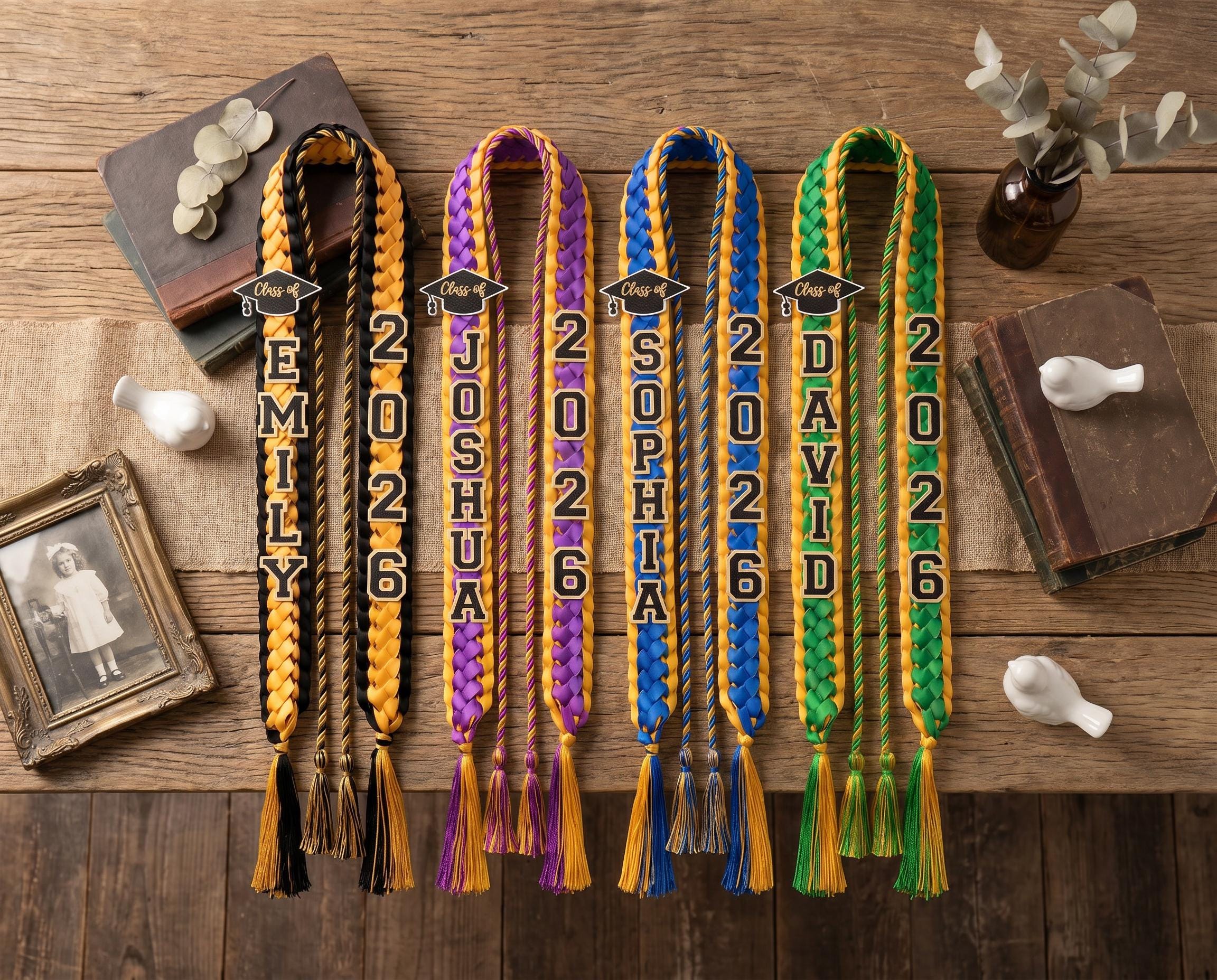 Countries Grad Colorful Ribbon Custom School Color Grad Lei, Personalized Braided Ribbon 2026, Purple ...