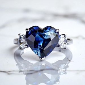 2.69 Ct. Royal Blue Sapphire Diamond Gold Ring, Real Sapphire Engagement Ring, Gold Sapphire Diamonds Ring, Sapphire Ring, Heart Sapphire.