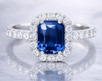 Natural Vivid Blue Sapphire & Diamond Handcrafted Halo Engagement Ring 1.22 Ct – Customizable in Gold or Platinum