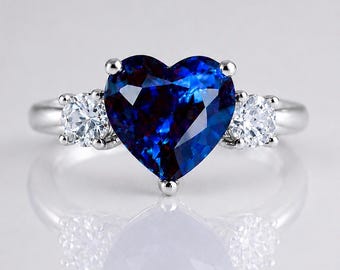 GIA Certified Natural Blue Sapphire & Diamond Handcrafted Eternal Heart Trilogy Engagement Ring 2.58 CTW – Customizable in Gold or Platinum
