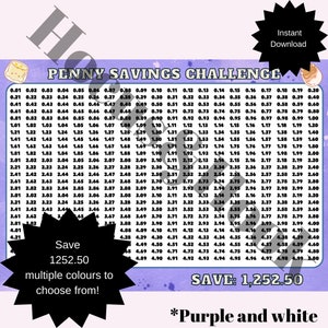 Sparutmaning för öre Utskrivbart sparutmaningspaket A6 A5 A4 Sparutmaning sparar 1252,50 1 öre till 5 pund dollar euro