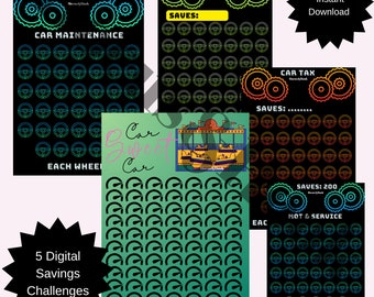 Car Savings Challenge Printable Savings Challenge Bundle A6 A5 A4 Sized Savings Challenge Trackers car mot service insurance maintenance
