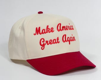 Trump MAGA Embroidered Hat, Trump Two-Tone Canvas Trucker Hat, Women's Trump Hat, Republican, Retro, Make America Great Again, Old School