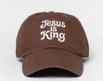 Jesus is King Embroidered Dad Hat, Christian Faithwear, Faith based Fashion, Church Cap, Religious Embroidery, Christian Gift