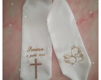 Personalized baptismal scarf with cross and little angel