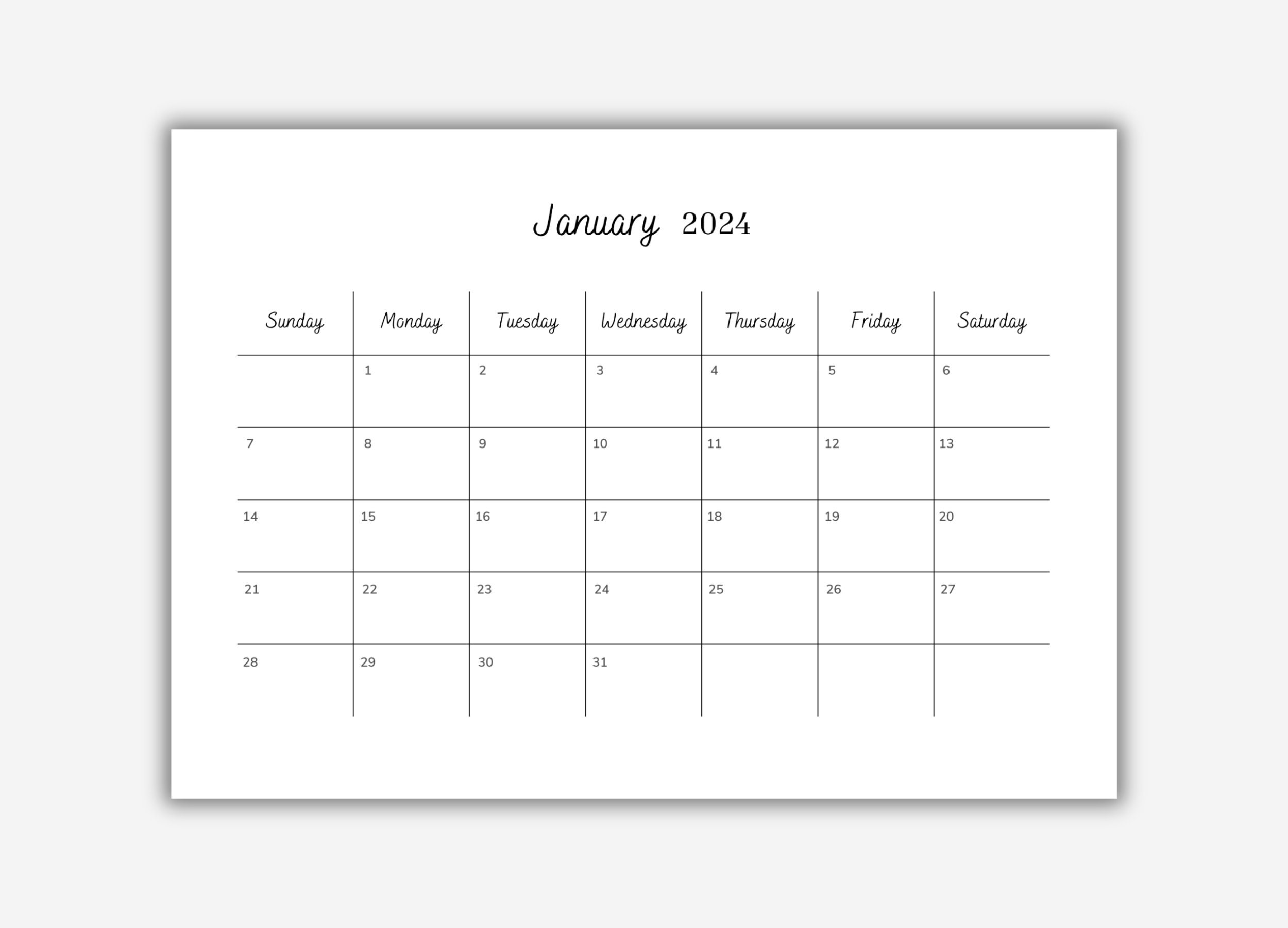 Printable Simple 2024 Calendar, 2024 Monthly Calendar, Planner,minimal