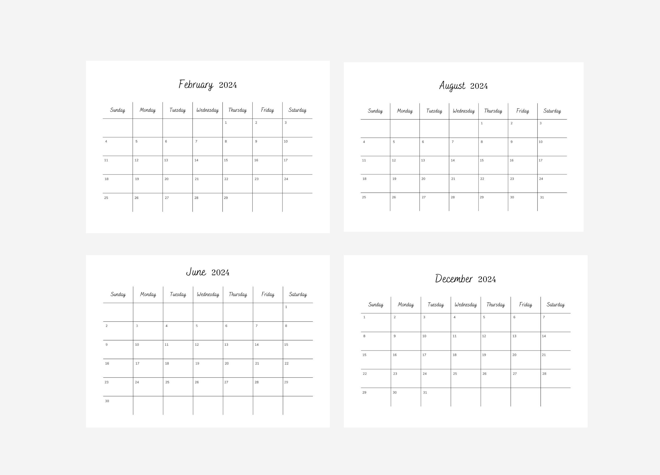 Printable Simple 2024 Calendar, 2024 Monthly Calendar, Planner,minimal