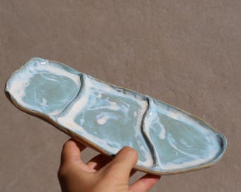 Handmade Ceramic Serving Tray Platter Plate | Coastal Blue Pottery Dish | Ocean Glazed Stoneware Gift