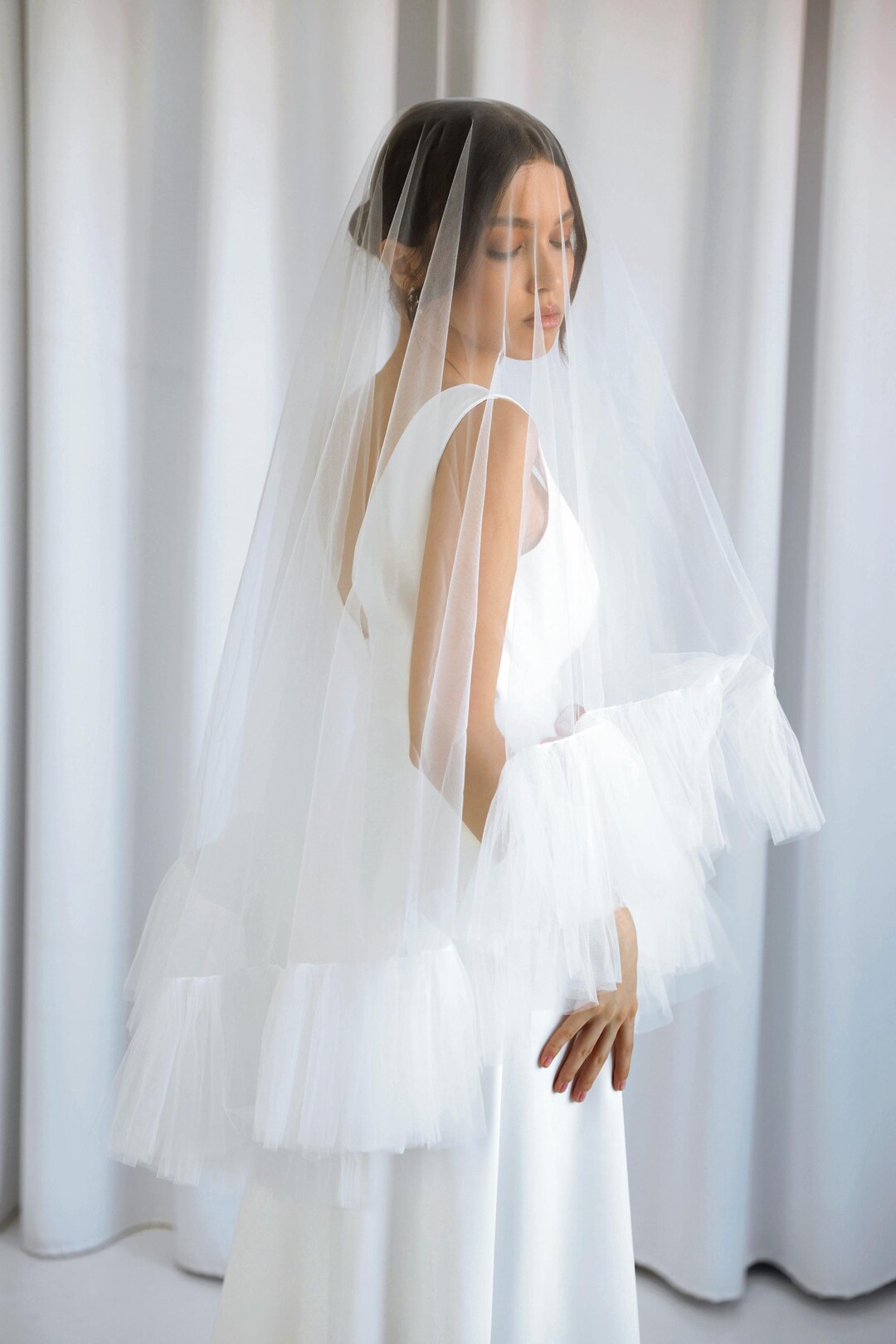 Frill Tulle Veil, Modern Wedding Bridal Veil, Ruffle, Lace, Modern — free download