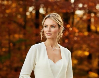 Bridal jacket, Bridal Angora Sweater, Wedding Cardigan, Soft Ivory Bridal Bolero, Long Sleeve Wedding Cover Up, bridal coat, wedding jacket