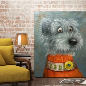 Pet Dog Oil Painting On Canvas, Trendy Nursery Painting, Dog Wall Pop Art, Large Original Animal Portrait
