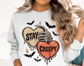 Stay Creepy Skeleton Hand PNG: Dripping Hearts, Halloween Graphic (Digital Download)