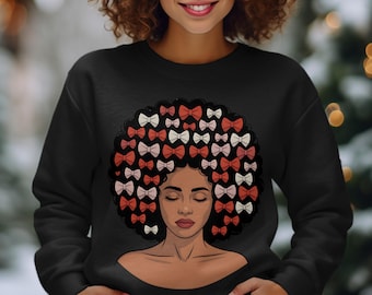 Black Woman Bow Hair PNG | Afro Beauty Illustration | Natural Hair Art | Black Girl Magic PNG
