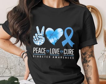 Diabetesbewustzijn, png-bestand: Peace Love Cure, blauw lintontwerp