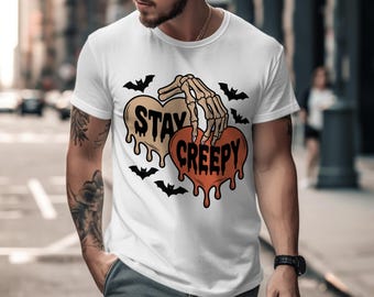 Stay Creepy PNG | Skeleton Hand Halloween Heart Sublimation Design | Spooky Creepy Cute Gothic Graphic
