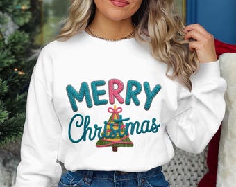 Vrolijk kerstfeest, png-bestand | Gebreid truiontwerp met boom | Vakantie sublimatie clipart | Gezellig feestelijk shirt bedrukbaar