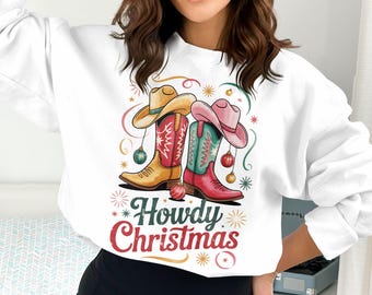 Hallo kerst, png | Western cowboylaarzen hoed sublimatie | Country vakantie clipart | Zuidelijk kerstshirtontwerp
