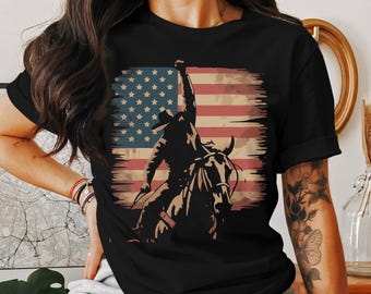 Patriottische cowboy, png PNGEgg | Ontwerp rodeoruiter Amerikaanse vlag | Western-shirtafbeelding sublimatie