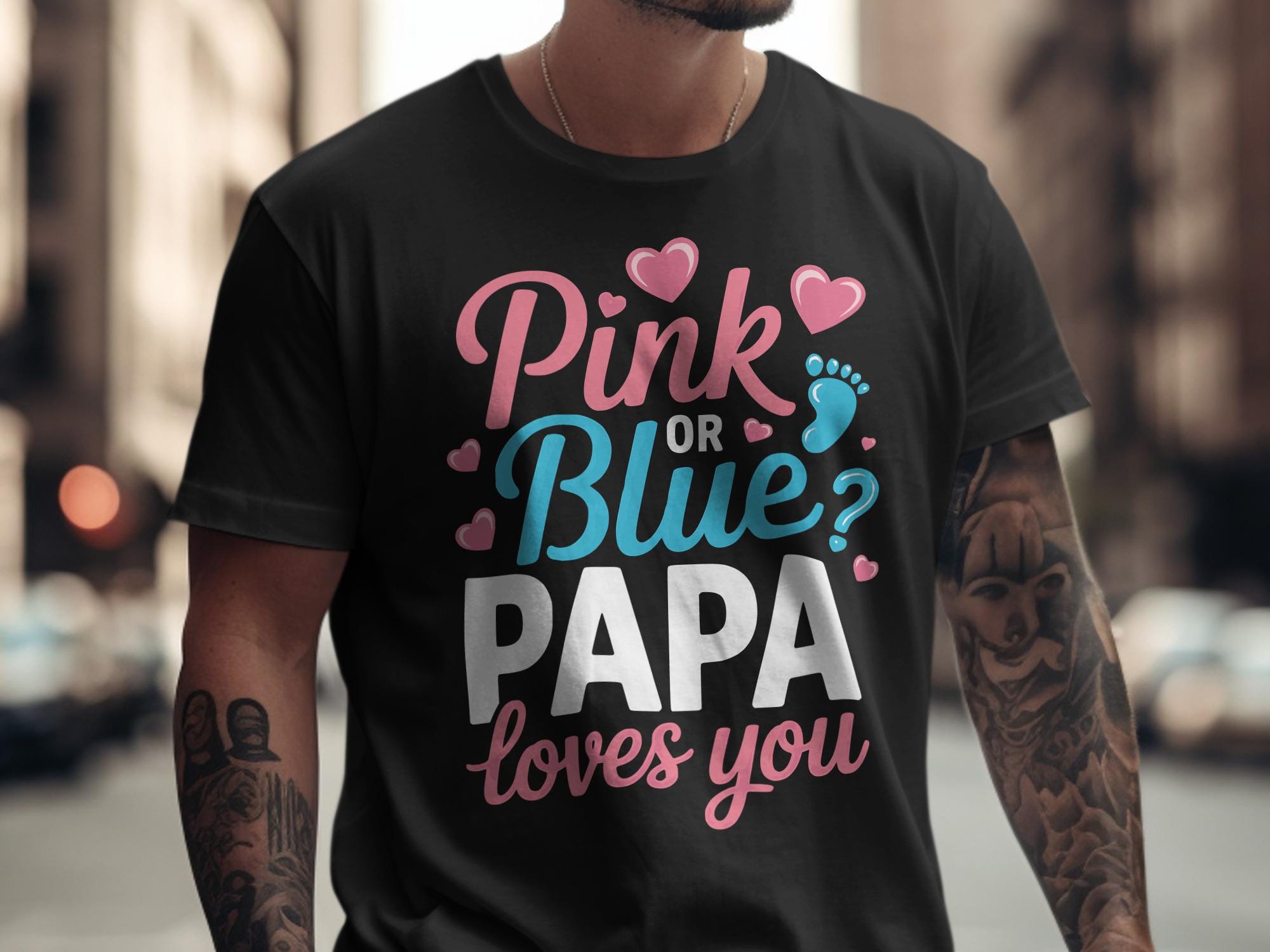 Pink or Blue Papa Loves You PNG: Gender Reveal Design (digital