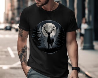 Moonlit Deer PNG | Stag Silhouette Night Forest Art | Wildlife Moon PNG | Nature Sublimation Design