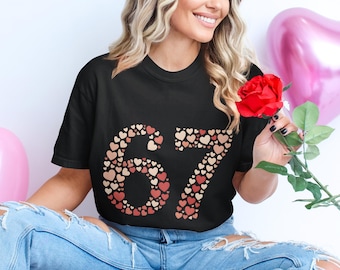 67 Serc Walentynkowych PNG | 6 7 Mem Numer Clipart | Różowy Serduszko Sublimacja na 67. Urodziny