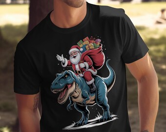 Kerstman rijdt op dinosaurus, png PNGEgg | Grappige kerstsublimatie | T-rex kerstman clipart | Ontwerp vakantieshirt afdrukbaar