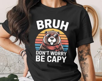 Funny Capybara PNG: Retro Sunset Clipart (Digital Download)