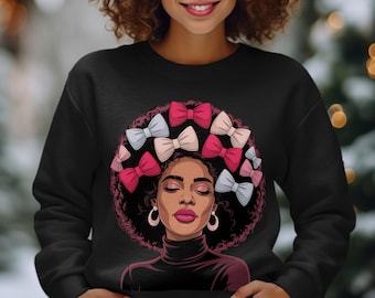 Black Woman Afro Bow Hair PNG | Natural Hair Beauty Art | Melanin Girl Illustration | Black Girl Magic PNG