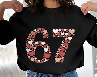 67 Serc Walentynkowych PNG | 6 7 Mem Numer Clipart | Różowy Serduszko Sublimacja na 67. Urodziny