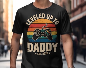 Leveled Up to Daddy PNG | Gamer Dad Shirt Design | Retro Video Game Dad PNG | Gaming Father Gift