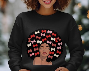 Black Woman Afro Bow Hair PNG | Natural Hair Beauty Art | Melanin Girl Illustration | Black Girl Magic PNG