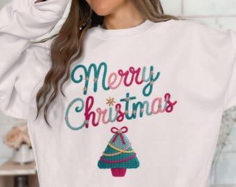 Vrolijk kerstfeest, png-bestand | Gebreid truiontwerp met boom | Vakantie sublimatie clipart | Gezellig feestelijk shirt bedrukbaar