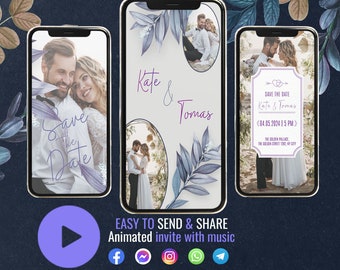 Video de boda moderno Evite, invitación electrónica para teléfono inteligente, plantilla de invitación de video de boda, tarjeta de boda animada, video personalizado