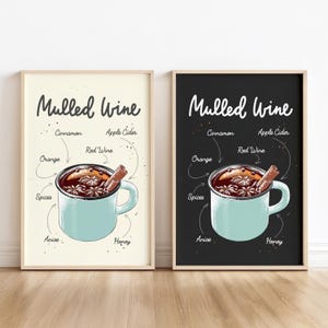 Digitale print cocktailposter, kenmerkende drankreceptkaart, glühweinbarwagenkunst, handgeschilderde kunst, wanddecoratie