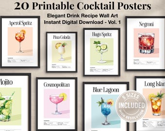 Cocktail Recipe Prints: Minimalist Bar Cart Wall Art (Digital Download)