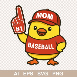 Mamá de béisbol SVG / Linda y divertida mascota de pato clipart para Cricut, sublimación, camisetas, tazas, bolsos / Diseño de cita para fanáticos de los deportes