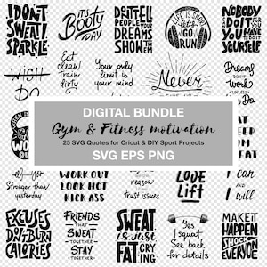 Gym SVG Bundle: Fitness Motivation Quotes for Cricut (Digital Download)