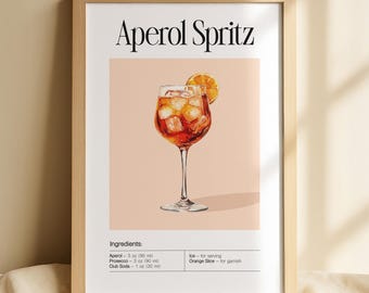 Aperol Spritz Recipe Art Print: Vintage Bar Cart Decor (Digital Download