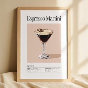Wydruk Espresso Martini, plakat ścienny z przepisem – minimalistyczny koktajl kawowy do kuchni, wózka barowego, wystroju domu, natychmiastowe pobieranie cyfrowe