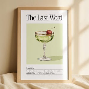 The Last Word Cocktail Print: Retro Gin Drink Recipe, Home Bar Art (Digital Download)