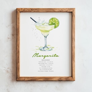 Przepis na koktajl bezalkoholowy, wydruk bezalkoholowej margarity, plakat koktajlowy, sztuka ścienna do koktajli bezalkoholowych, wystrój domowego baru kuchennego, wózek do baru koktajlowego bez alkoholu