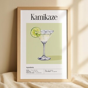 Stampa del cocktail Kamikaze, poster di ricette stampabile, arte murale minimalista ad acquerello per cucina o bar di casa, cartello per drink esclusivo, carrello bar